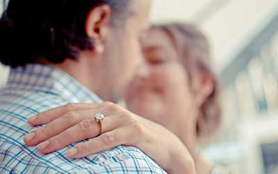 Photograph of couple with engagement ring